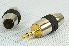 Вилка 3.5 стерео, контакты 3C[Au], на кабель, d6 хвост