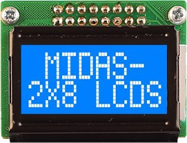 MC20805B6W-BNMLW3.3-V2, MC20805B6W-BNMLW3.3-V2 LCD LCD Display, 2 Rows by 8 Characters MC20805B6W-BNMLW3.3-V2, MC20805B6W-BNMLW3.3-V2 LCD LCD Display, 2 Rows by 8 Characters