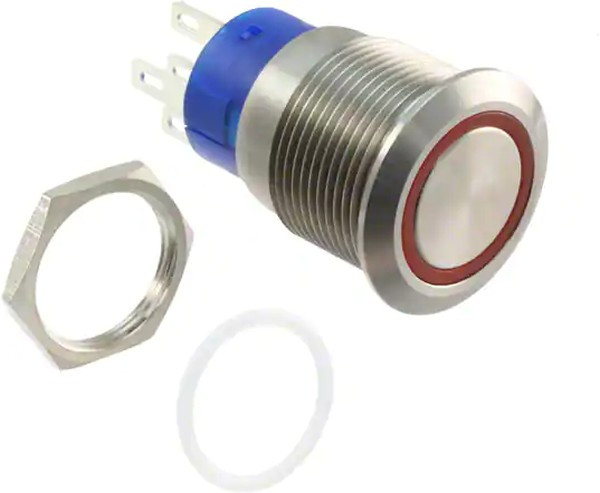 AV1911E324Q04, Illuminated Push Button Switch, Latching, Panel Mount, 19.2mm Cutout, SPST, Red LED, 250V ac, IP67
