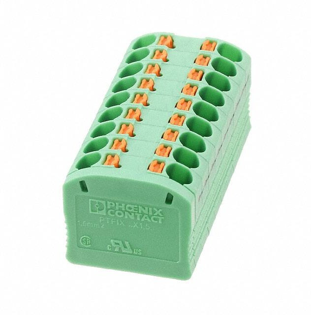 3002886, DIN Rail Terminal Blocks PTFIX 18X1,5-G GN 1.5mm2 adhesive mnt