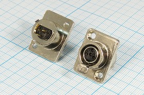 Разъем микрофонный miniXLR розетка, контакты 4P, монтаж на блок фланец 2 отверстия, B8.5, MC806-4P