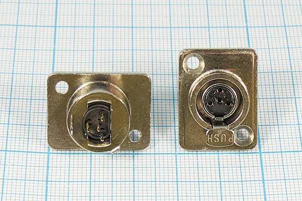 Разъем микрофонный miniXLR розетка, контакты 4P, монтаж на блок фланец 2 отверстия, B8.5, MC806-4P