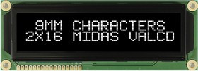 MC21609A12W-VNMLW, MC21609A12W-VNMLW MC21609 Alphanumeric LCD Display Black, 2 Rows by 16 Characters, Transmissive