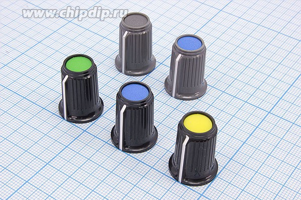 Ручка круглая диаметр 17мм, диаметр регулятора 6.0мм, пластик, черный/синий, CP-H; №9269 ручка d6,0z18\17x21,7\ пл\чер/син\\CP-H