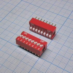 NDS-08V, 8Bit Red Plugin DIP Switches ROHS
