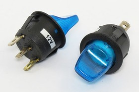 Рычажный переключатель (тумблер), 12В, 10А, переключение ON-OFF, d20, ILзеленый, контакты 3T, MIRS101-9H-D