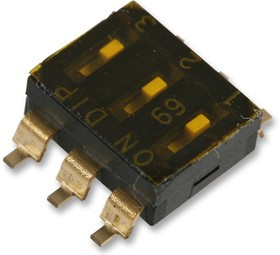 MCEMR-03-T-V-T/R, DIP / SIP переключатель, 3 схем(-а), Recessed, SMD (Поверхностный Монтаж), SPST-NO, 24 В, 25 мА