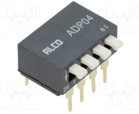 1571999-6, Switch DIP OFF ON SPST 4 Piano 0.1A 24VDC PC Pins 2.54mm Thru-Hole Box/Tube