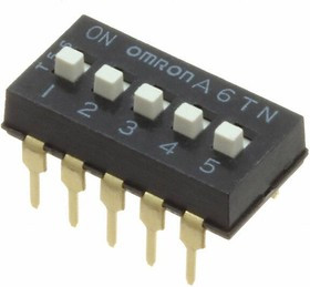 A6TN-5104, DIP Switches / SIP Switches Slide Type DIP (Wht) 5Pin, Raised Act.