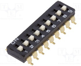 A6S-9104-H, Переключатель DIP-SWITCH, Кол-во секций 9, ON-OFF, 0,025A/24ВDC