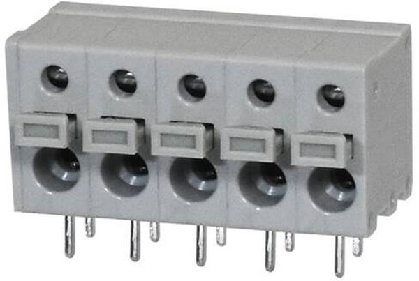 TBL009-500-05GY-2GY, Fixed Terminal Blocks Terminal block, screwless, 5.00, Horizontal, 5, Gray w Gray Button