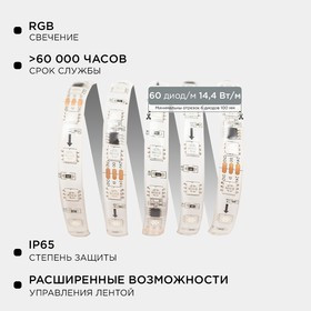 10-95 Комплект адресной светодиодной ленты 24В, 14,4Вт/м, smd5050, 60д/м, IP65,подложка 10мм(белая),