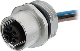 09 3111 01 04, Circular Connector, M5, Plug, Straight, Poles - 4, Assembled with Wires, Panel Mount
