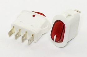 Переключатель клавишный, контакты 4T, 16А, ON-OFF, 14.5x27.5, подсветка белая/ILкрасная, KCD3-201N14