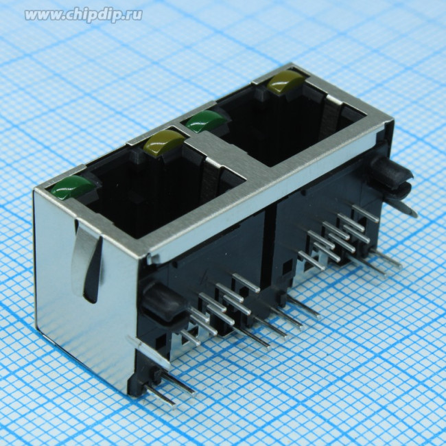 RJHSE538402, Гнездо, RJ45, Кат: 5, экранированный, двойное, с LED, Конф: 8p8c, THT RJHSE538402, Гнездо, RJ45, Кат: 5, экранированный, двойное, с LED, Конф: 8p8c, THT