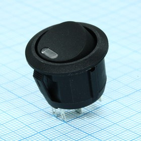 R13-112LBBOTR3-G, Выключатель клавишный круглый 6А 250В ON-OFF 4 Pin -черный- c красной LED подсветкой