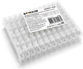 Колодка клеммная винтовая STEKKER, линейка 12 штук, полиэтилен, LD227-15A 39080