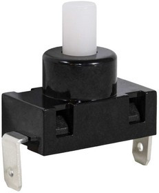 PBS101B, Кнопочный переключатель , 2 контакта вертикально вниз, корпус черный, кнопка белая