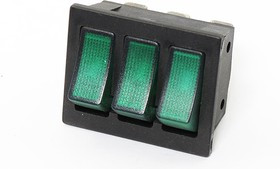 Переключатель клавишный, контакты 9T, 16А, 3-ON-OFF, подсветка ILзеленая, PK1-37
