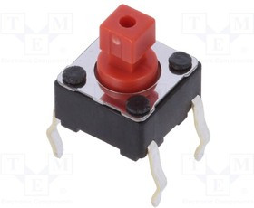 SKHHDGA010, Tactile Switches 6mm Sq Vert Snap-in h=7.3mm F=2.55N Red