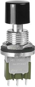 MB2065SB1W01-DA, Pushbutton Switches ON-ON LRG BSHNG .52 BLK CAP SLDR LUG 6A