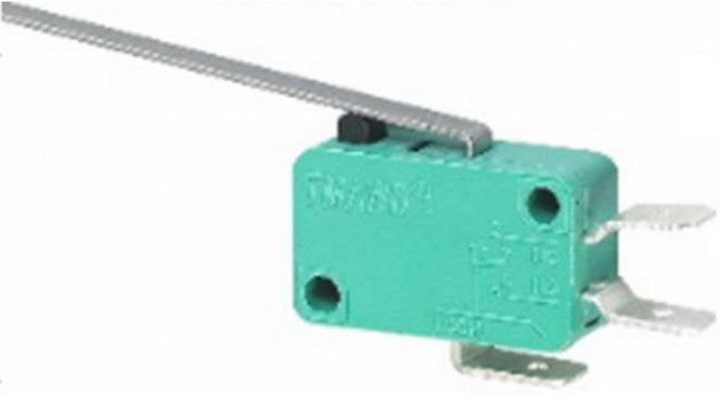 KW3-02-04, Микропереключатель с прямой планкой , 15.9х10.3х22.2 мм, вынос планки 59.4 мм, ON-(ON), SPDT 3P, 250 В, 5 А, 30 мОм, -25...+85 °