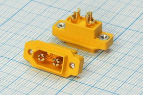 Разъем питания DC вилка , 2C, на блок, фланец 2 отверстия, XT-60E1-M