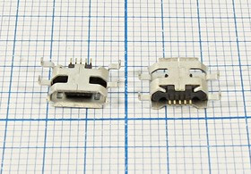 Разъем microUSB розетка, тип B, контакты 5C4HP, на плату, угловой, SMD, microUSBB5SAD Разъем microUSB розетка, тип B, контакты 5C4HP, на плату, угловой, SMD, microUSBB5SAD