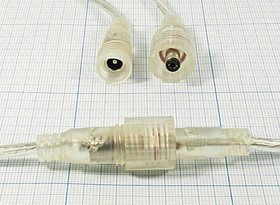 Разъем питания DC 5,5 вилка - розетка, длина 2L 130мм,, соединение гайкака М12, герметичный