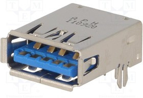 GSB311A31CEU, Гнездо, USB A, на PCB,клипса на PCB, THT, угловой 90°, USB 3.0