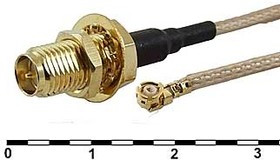 Шнур с гнездом reversSMA на панель и гнездом UFL угловым, длинна 0.4м, Au/металлический; Q-4491 шнур гн reversSMA пан-гн UFL угл\0,40м\Au/ме