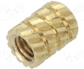 11M3, Втулка резьбовая, латунь, никель, M3, L 5,9мм, для пластика