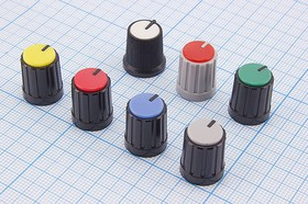 Ручка круглая диаметр 13.3мм, диаметр регулятора 6.0мм, пластик, черный/синий, CP; №9265 ручка d6,0z18\13,3x16,5\ пл\чер/син\\CP