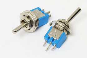 Рычажный переключатель (тумблер), 220В, 1.5А, переключение ON-ON, d 5.0, металлический, контакты 3C, SMTS-102