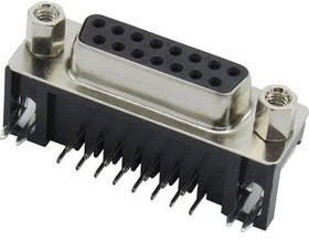 RND 205-00772, D-Sub Socket, Poles 15, 90° / Solder PCB THT