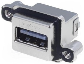 MUSBR-A511-M0, Гнездо, USB A, MUSB, на панель, винтами, THT, прямой, USB 2.0, IP68