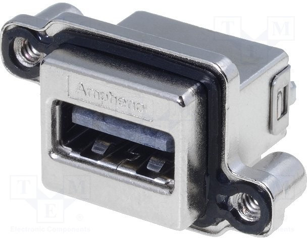 MUSBR-A511-M0, Гнездо, USB A, MUSB, на панель, винтами, THT, прямой, USB 2.0, IP68