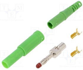SFK30SNIOK-GN, Вилка, "банан" 4мм, 32А, 1кВDC, зеленый, изолированный, 2,5мм2