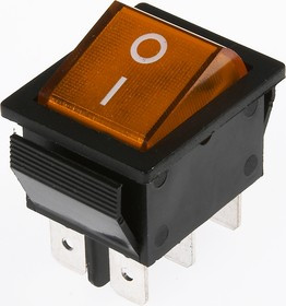 IRS-202-1A3 желтый, Переключатель с подсветкой ON-ON (15A 250VAC) DPDT 6P