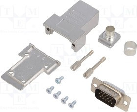 DCRP09-HDP-CF65, Разъем D-Sub HD; PIN: 15; вилка; "папа"; пайка; на провод; черный