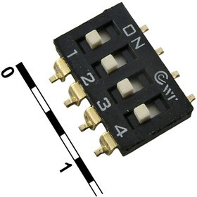 SWD 4-4, DIP-переключатель , серия , 30 мОм, 4 (ON-OFF) с шагом 2,54 мм, 4.45х11.12х9.8 мм