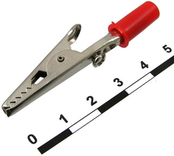 8-0033 red, Зажим-крокодил 8-0033 под винт/гнездо 4 мм, 11 мм, 5 А, красный