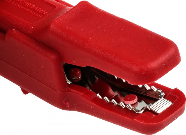 932435101-, Crocodile Clip 4 mm Connection, Brass Contact, 25A, Red