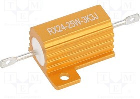 AHP25W-3K3J, Резистор: проволочный, с радиатором, 3,3кОм, 25Вт, ±5%, 30ppm/°C