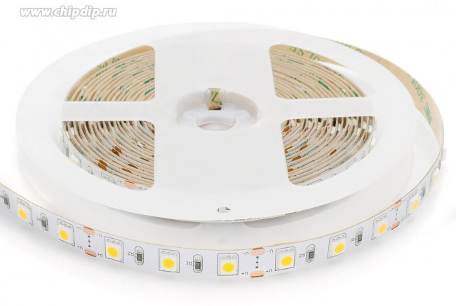 10-15, Набор светодиодной ленты, теплый белый,12В,14.4Вт/м,60SMD (5050)/м,700Лм/м,IP20, 5м, с блоком питания