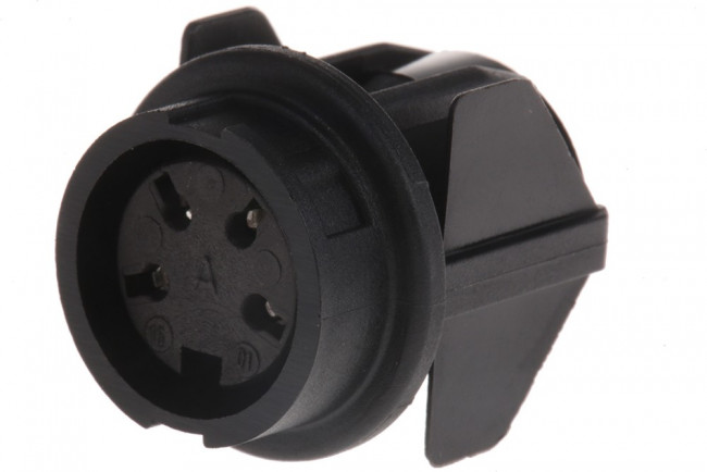 T3327-500, Circular DIN Connectors Straight, full plastic front mounting female receptacle with snap-in mount. 1.5mm max panel thickness (±0
