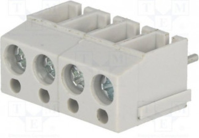 AC300V-04P-5.0-GRAY, Зажимная рейка для печатных плат, угловой 90°, 5мм, на PCB, 16А AC300V-04P-5.0-GRAY, Зажимная рейка для печатных плат, угловой 90°, 5мм, на PCB, 16А