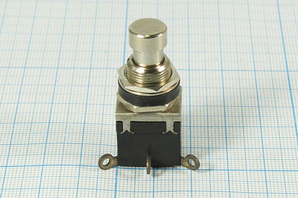 Переключатель кнопочный с фиксацией SPDT, ON-ON, металлический, 220В/2А, d12мм; №2663 ПКн\250\ 2,0\SPDT\d12\мет\мет\ \3C\PBS-24-102L11,8