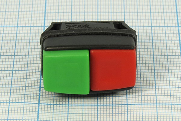 Переключатель двухкнопочный, двухцветный SPDT, OFF-ON/ON-OFF, 220В/10А; №10656 ПКн\250\10\ SPDT\28x14\\кр&amp; зел\IP56\3T\R13-526CGR\