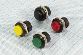 Включатель кнопочный без фиксации (SPST), OFF-(ON) желтого цвета, 220В/3А, d16мм; №9142 Y ПКн\250\ 3\(SPST)\d16\чер\ жел\\2C\R13-507Y\